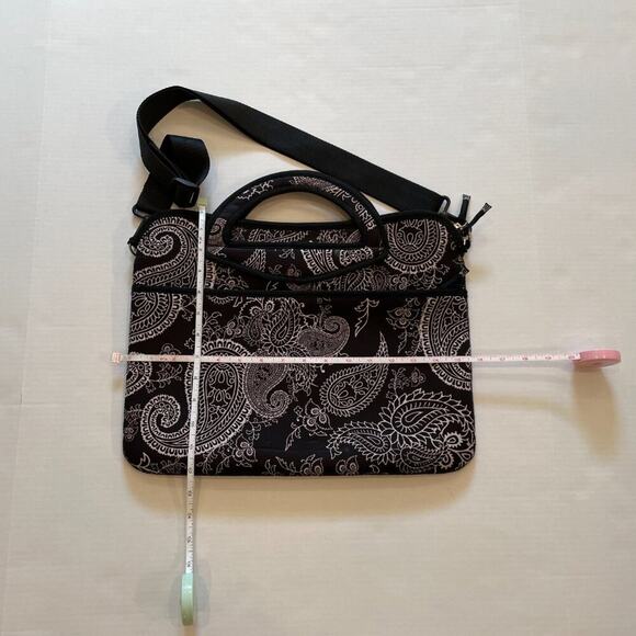 i.e. Neoprene Laptop Messenger Bag Removable Strap, Black, White, Pink Paisley - Picture 7 of 11